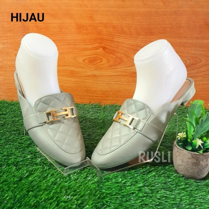 (COD) Sandal Selop Jelly Wanita Trendy Besi H Balance CMS 1607-S1 Shoes Sendal - Hijau, 38