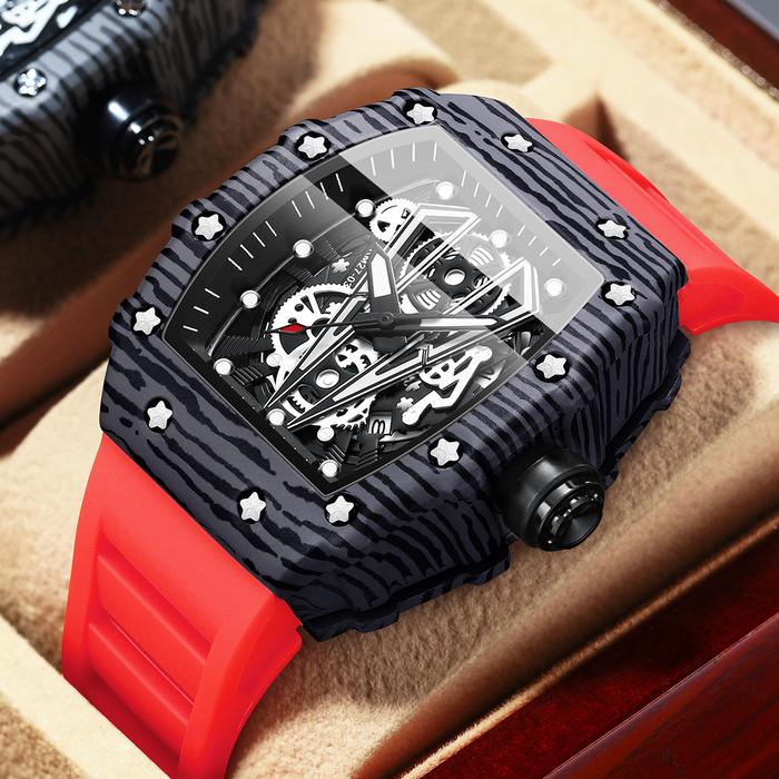 BINBOND Brand Men Watch Domineering Barrel Watch Curved Mirror Hollow