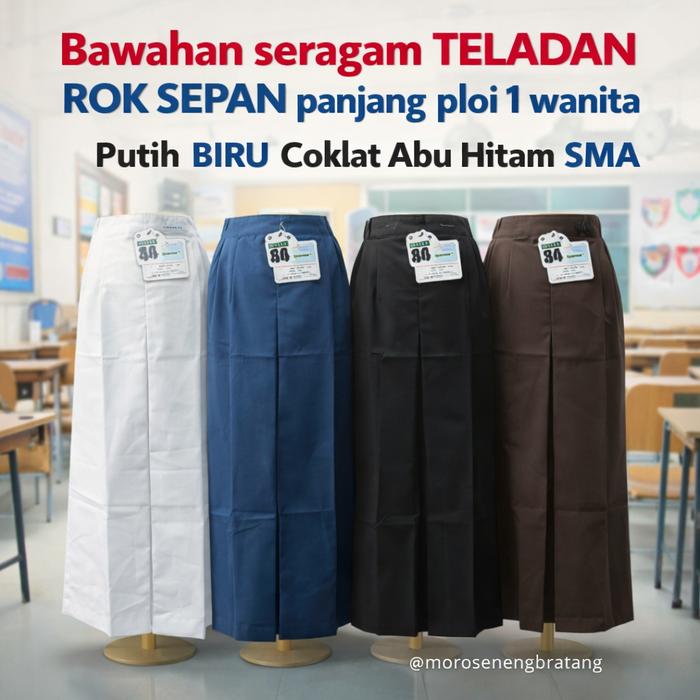 Bawahan seragam TELADAN ROK SEPAN panjang ploi 1 wanita Putih BIRU coklat Abu Hitam SMA