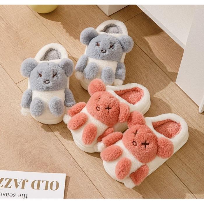 sandal sendal selop slip rumah santai empuk hangat bulu boneka bearbrick anti slip alas karet lucu