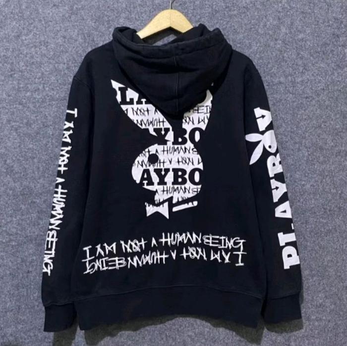Hoodie Im Not Human Being X Playboy - Jaket Hitam dengan Desain Unik dan Logo Playboy