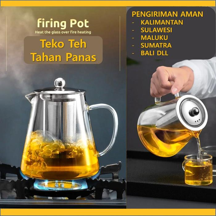 [TAHAN API] Teko Teh Infuser Cangkir Teko Kaca Tahan Panas dengan Filter Pot Teh Bunga Estetik Aesth