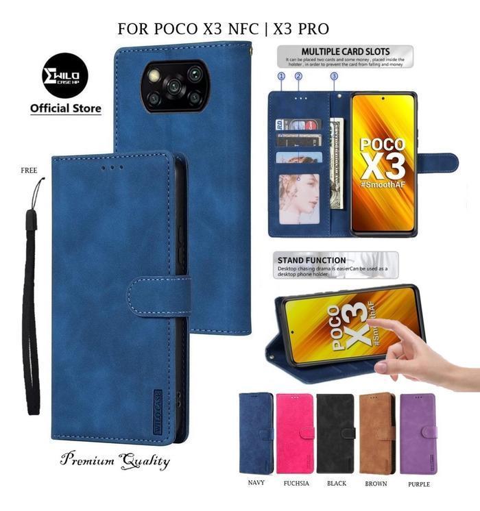 Wilocase Untuk Poco X3 Nfc | Poco X3 Pro Flip Case Kulit - Casing Dompet Case - Wallet Leather  Prem