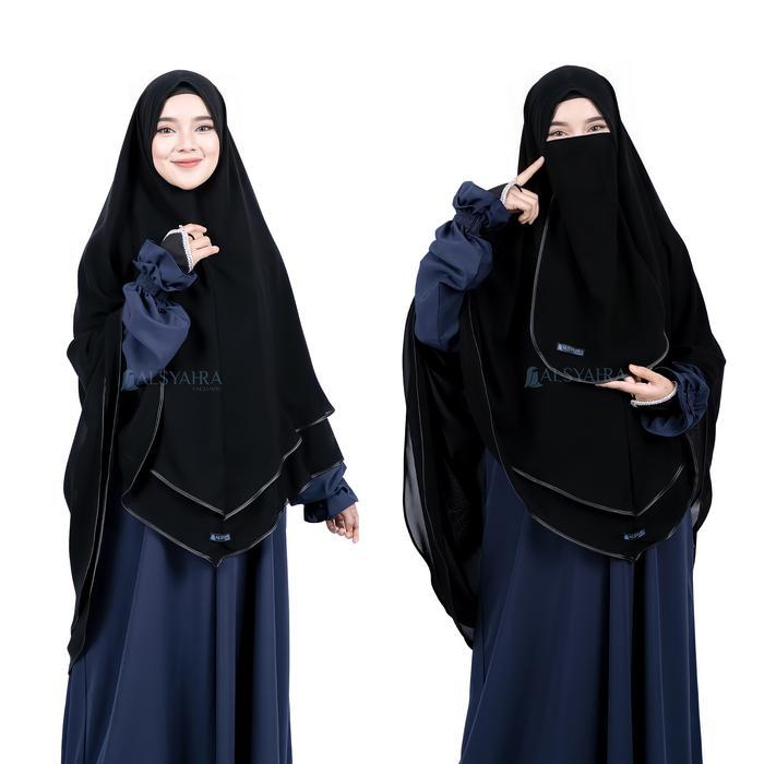 Alsyahra Exclusive Set Khimar Shofa 2 Layer Bisban Cadar Tali Sifon Silk Jetack Size XL
