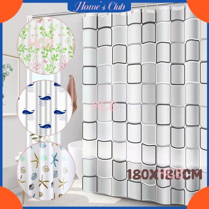 HCB Tirai Kamar Mandi Bahan Print Peva 180X180Cm / Tirai Kamar Mandi Bahan Tebal Tirai Kamar Mandi A