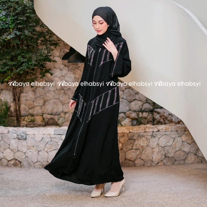Abaya elhabsyi Dubai 1093 Gamis Arab Hitam Pesta