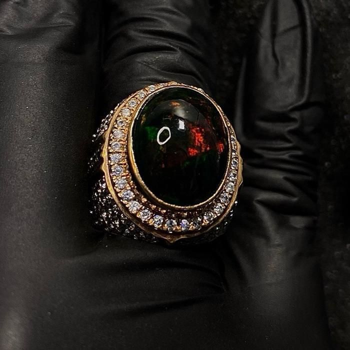 Black Opal Kalimaya ring Perak Microsetting