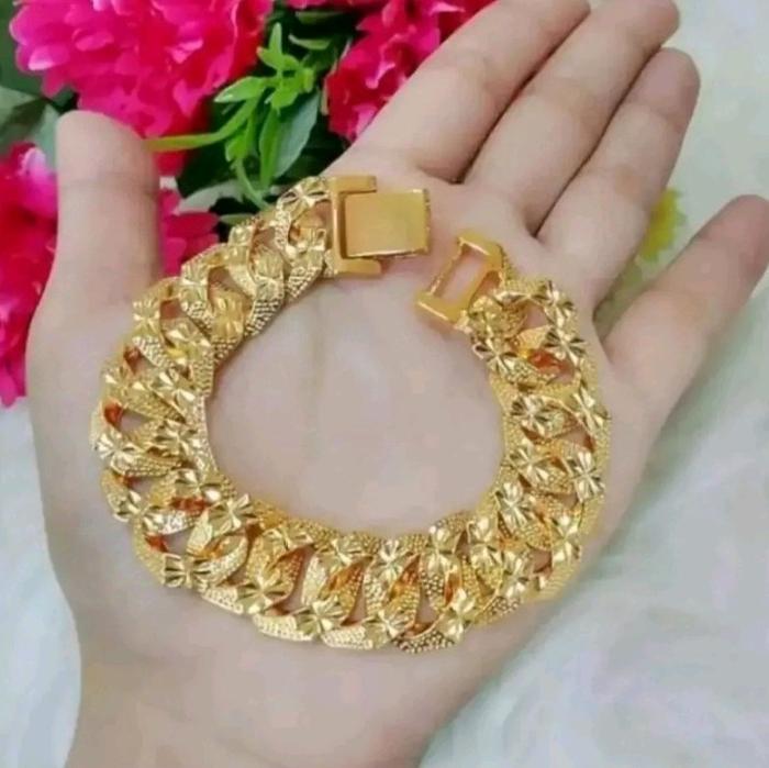 gelang tangan rantai sisik naga titanium dewasa anak emas