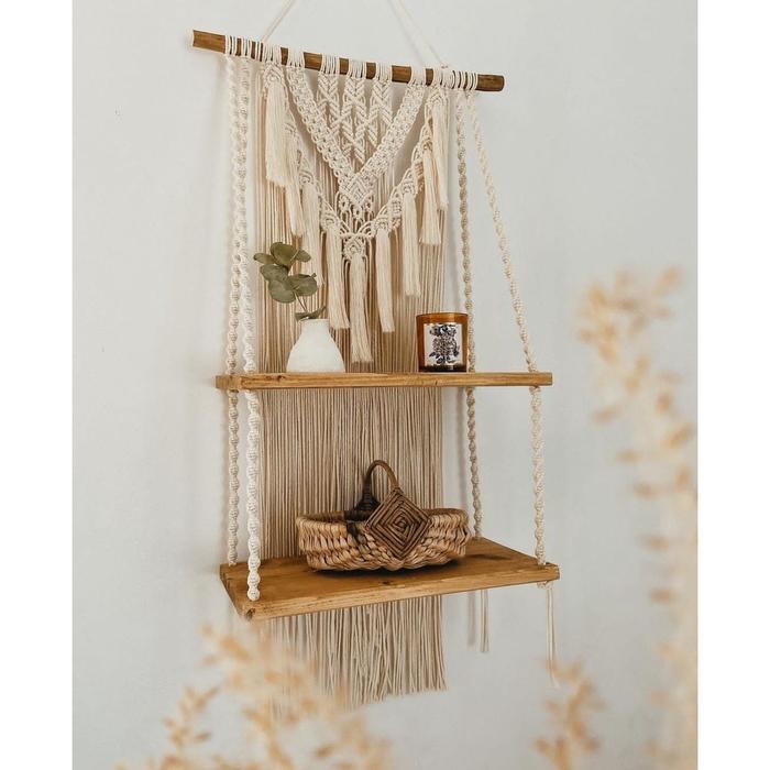 PREMIUM MACRAME Macrame ambalan aesthetic - Rak dinding aethetic - Macrame rak gantung - Rak kosmeti