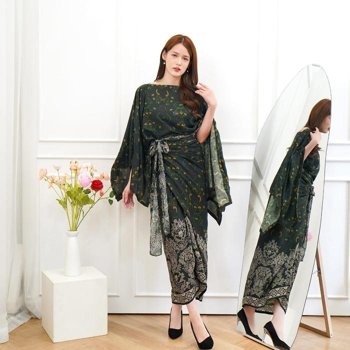 Baju Setelan Batik Wanita Modern MADONNA pesta kondangan casual motif Atasan Batwing Rok Lilit Katun