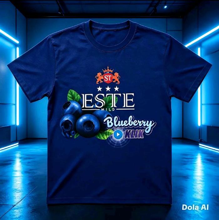 Dola AI Kemeja T-Shirt ESTE Mild Blueberry KLIK Desain Unik Warna Biru Tua untuk Pria dan Wanita