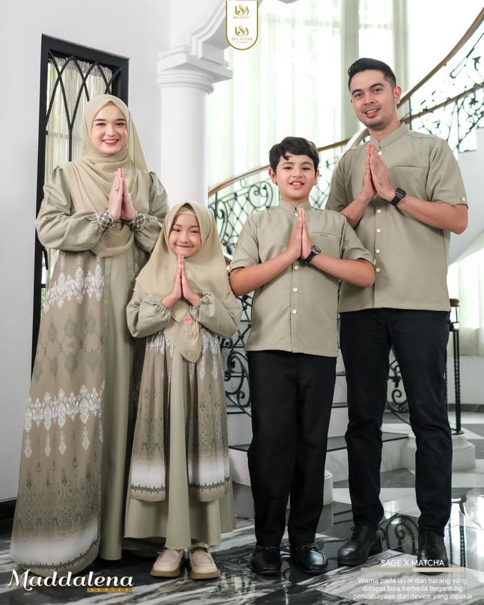 Sarimbit Maddalena Series Warna Sage X Matcha by Isa Hijab Baju Gamis Dewasa Motif