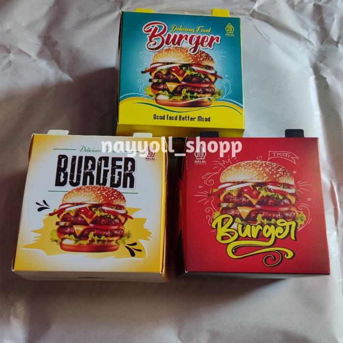 Safitiri Kemasan Box Burger Motif 3D  Ukuran 10×10×8Cm Isi 100Pcs / Kotak Burger / Box Burger / Wada