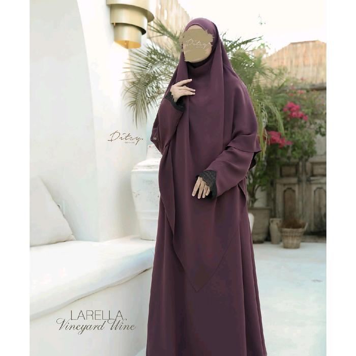 Ditsy Moslem Larella Vineyard Wine Mazen Dress Gamis Wanita