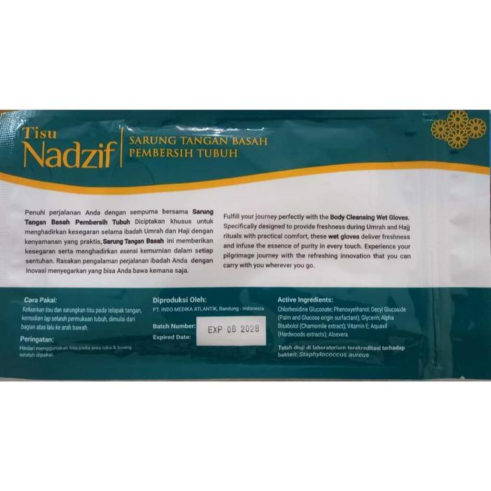 " 5 SHEET " Perlengkapan Haji Umroh / Wash gloves / tisu NADZIF / Sarung Tangan Basah Pembersih Tubu