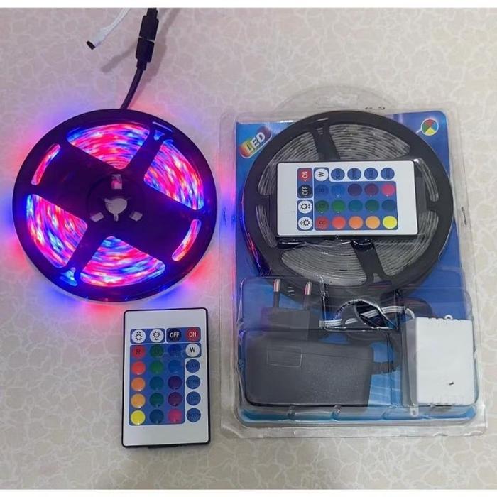 {BG} Lampu Strip LED RGB 10 meter Lengkap Adaptor + Remote / LAMPU LED Strip RGB Warna Warni Waterpr