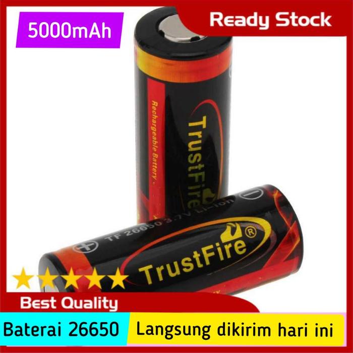 Real TrustFire Baterai Li-ion 26650 Protection Board 3500 mah 5000mAh 3.7V Flat Top
