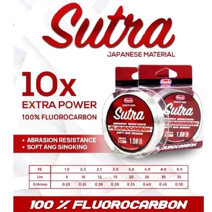 Senar Pancing LEADER HOOKUP SUTRA 10X Extra power 100% Fluorocarbon Japanese Material