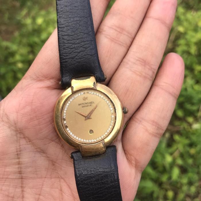 Raymond weil date gold 18k quartz watch jam tangan arloji
