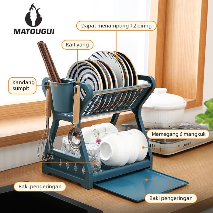ASLI MATOUGUI - Rak Piring Dapur 2 Susun Plastik Mini / Rak piring Dapur Baskom Rak Pengering Pirin
