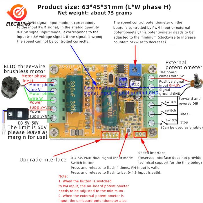 DC 6.5-50V 380W BLDC 3 Phase Brushless Motor Driver Hallless DC Motor