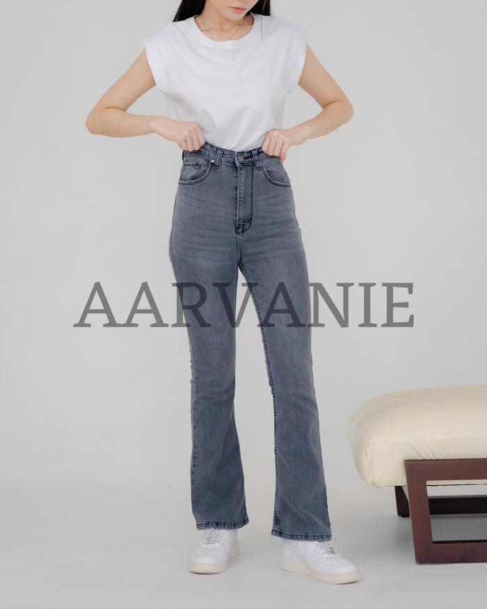 [AARVANIE FASHION] Celana Jeans Wanita Praha Cutbray Light Grey Whisker