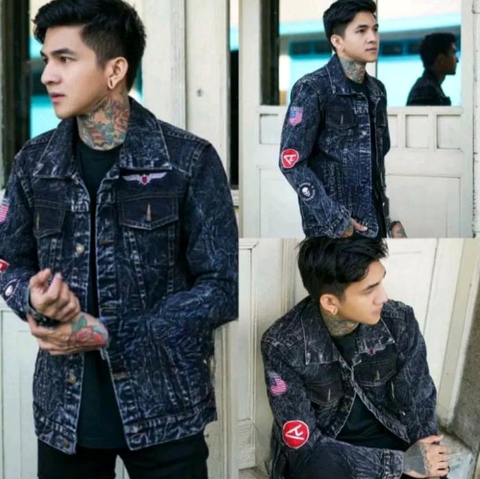 jaket jeans pria bordir salviohexia jaket levis pria denim over size , emblem best seller Nyaman Ker