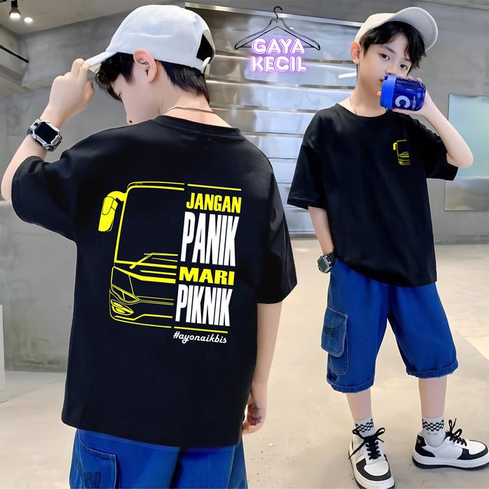 GAYA KECIL BAJU MOTIF AYO NAIK BIS TERBARU KAIN CATTON 100% PREMIUM, KEREN, KECE, VIRAL, DAN NYAMAN 