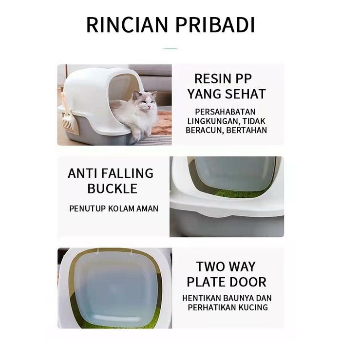 Cat Litter Box Tempat Pasir Kucing Extra Jumbo Pintu Otomatis Terbuka Set Bak Pasir