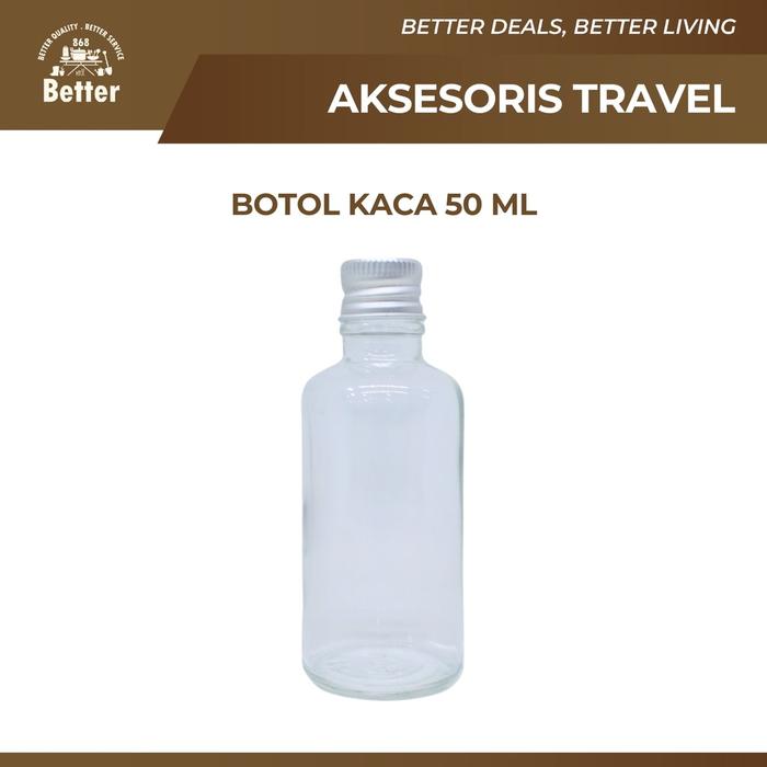 Botol Kaca 50ml Bening Tutup Ulir Silver Untuk Parfum Serum Toner Minyak Herbal