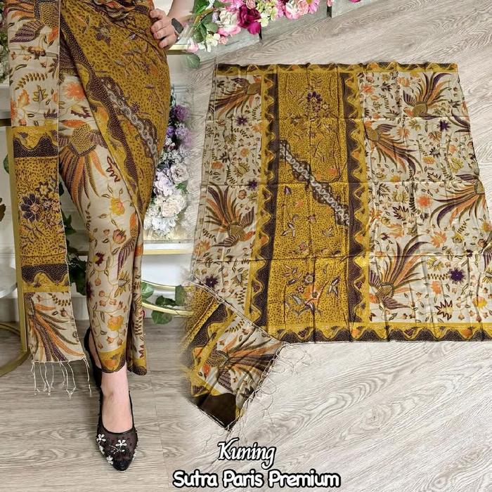 Kamen Bali Sutra Paris ATBM Premium Adem Lembut Jatuh + Selendang Motif Kepodang | Kain Batik Elegan