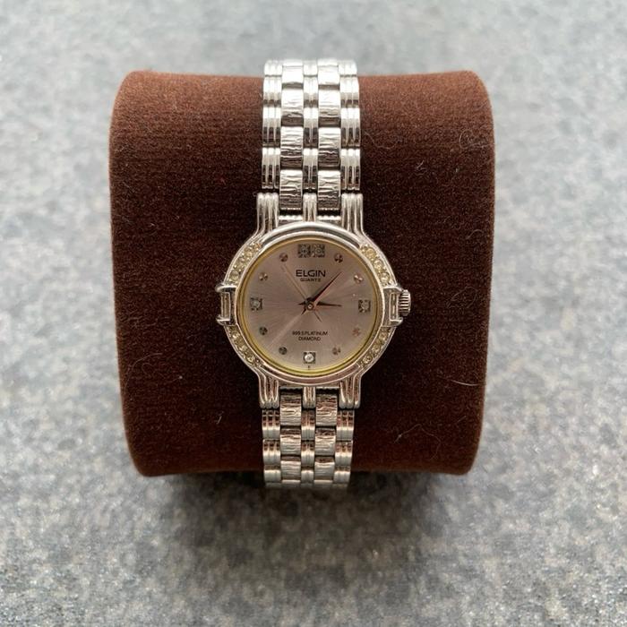 Jam tangan ELGIN USA QUARTZ 999.5 PLATINUM DIAMOND LADIES