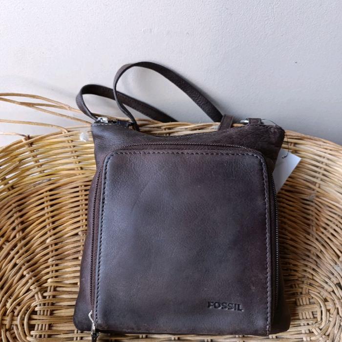 tas selempang kecil pria/wanita fossil messenger bag preloved with built in wallet