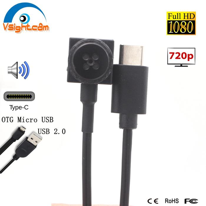 Vsightcam 15*15mm Mini Size Type C USB Camera 1080P 720P CCTV Button