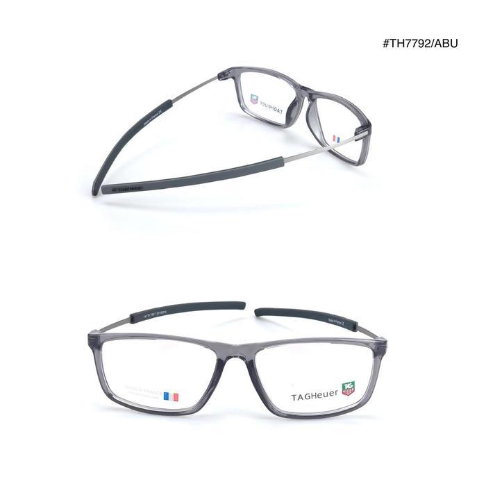 Ready Frame Kacamata Pria Wanita Kotak Fleksible Tag Heuer Th7792 Abu Abu Transparan Grade Original 