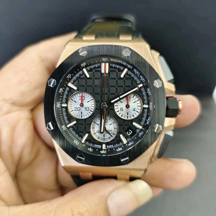 Jam Tangan IAud3mars P1quet AP Royal Oak Os Novelty Chrono Inspired Black Waffle Dial 43mm Black Lea