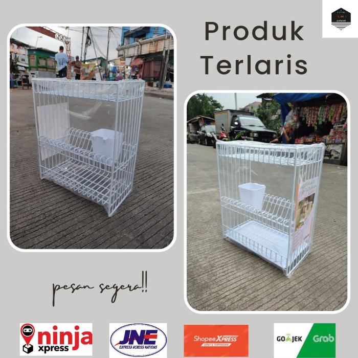 READY Modelline Rak Piring Gelas Susun 3 Anti Karat!!! Rak Piring Susun 3 + Tray + Tempat Sendok Rak