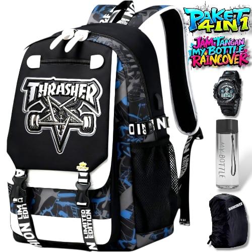 HIJAZ BAG - TAS SEKOLAH ANAK LAKI LAKI PEREMPUAN THRASHER BLACK EDITION TAS RANSEL SEKOLAH ANAK REMA