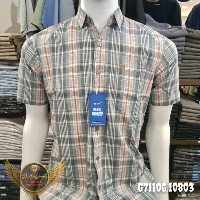 GIANI GRACIO Kemeja Pria Lengan Pendek - G71106.10803 Hijau Muda Katun Atasan Cowok Casual Muda Baju