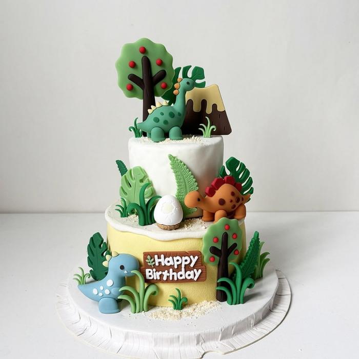 Topper Cake Dinosaurs Pohon Hutan 3D Hiasan Dekorasi Kue Ulang Tahun Anak Dino Figure Mainan