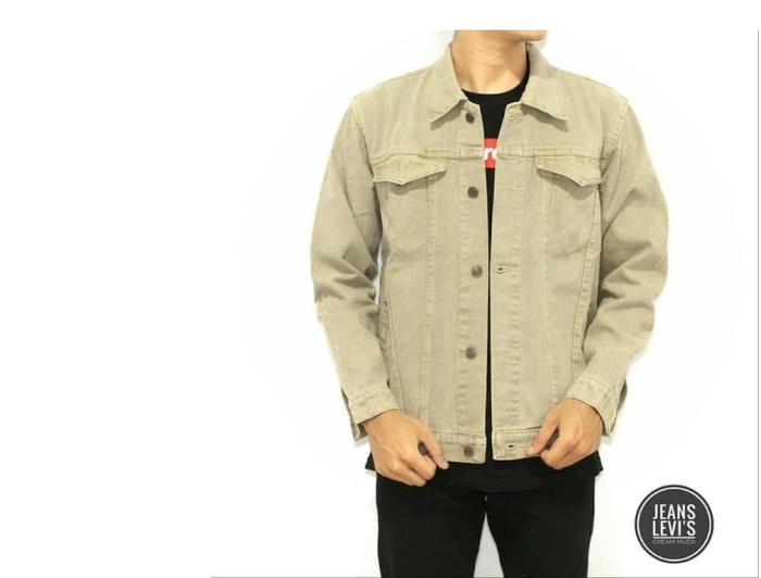 Jaket Jeans pria cream size L Denim