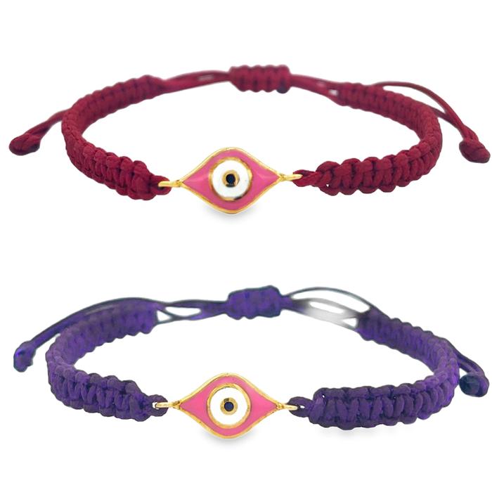 TDA Gold Big Almond Amulet Evil Eye Cord Bracelet with Free Size Cord Gelang Wanita/Pria Asli