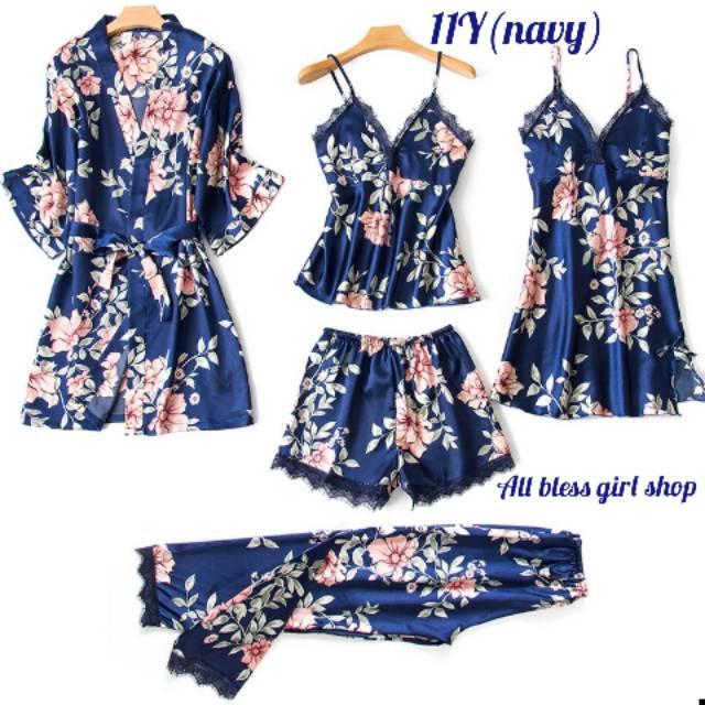 Set Kimono, Tanktop, dan Daster Satin 3 Set - Wanita
