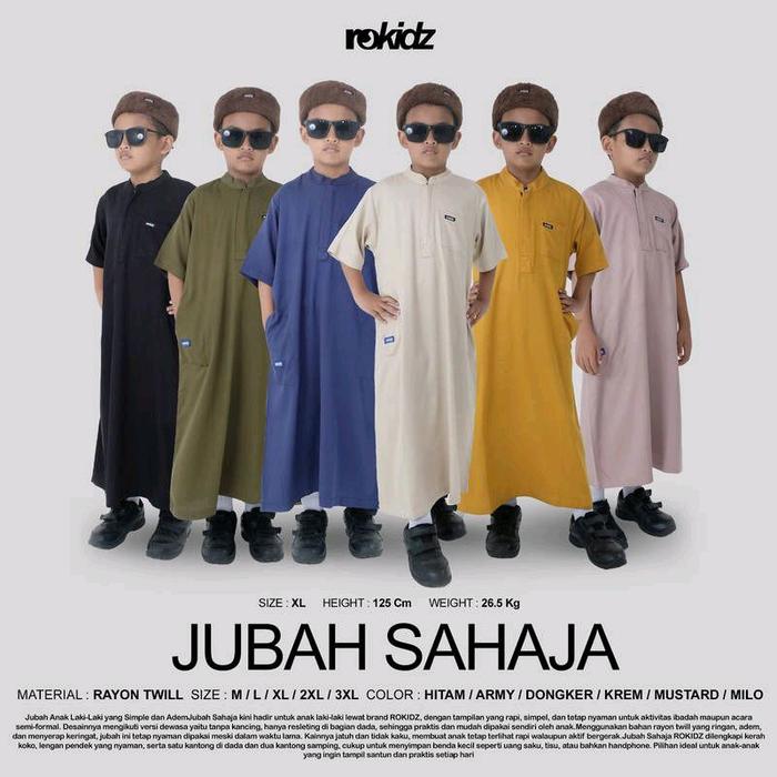 Jubah Gamis Anak Laki - Laki Umur 4 - 12 tahun Polos ROKIDZ Jubah Sahaja Anak Pria Bahan Katun Rayon