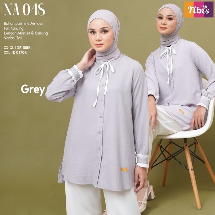 ATASAN NIBRAS TERBARU NA 048 2022 TUNIK DEWASA GREY Wanita Baju Panjang