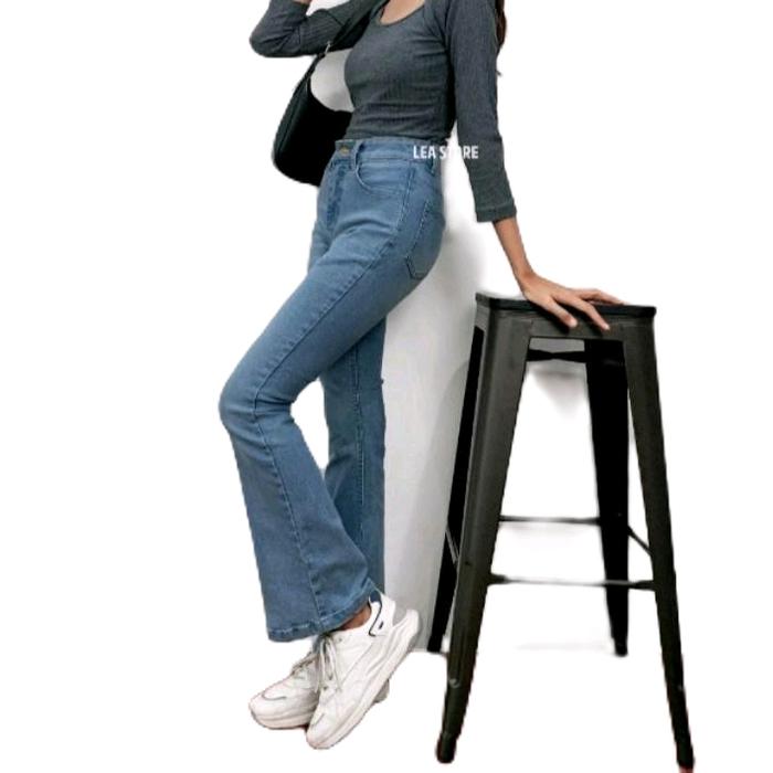 Celana Jeans Cutbray Wanita Lea Highwaist Panjang 102cm