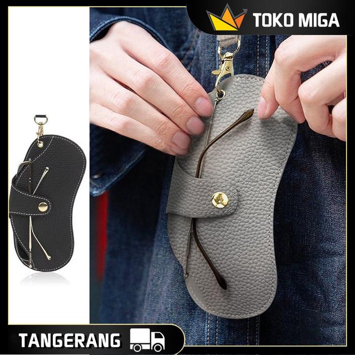 Kacamata Sunglasses Case Pelindung PU Tali Gantung Sunglasses Kotak Penyimpanan Tali Gantung