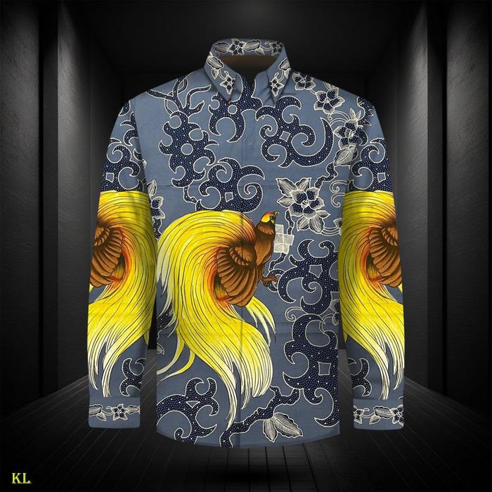 Kain Batik Lukis Tulis Burung Cendrawasih Katun Polos Kemeja Lengan Panjang Pria