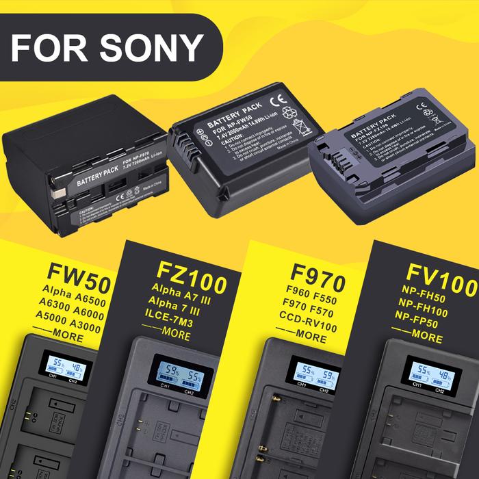 NP-FW50 NP-FZ100 NP-F960 970 NP-FV100 LCD USB Dual Charger LCD Screen