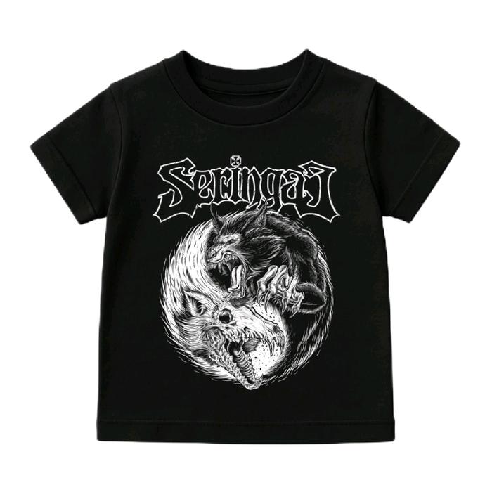 Kaos Anak Hitam dengan Desain Serigala dan Tulisan Serigala